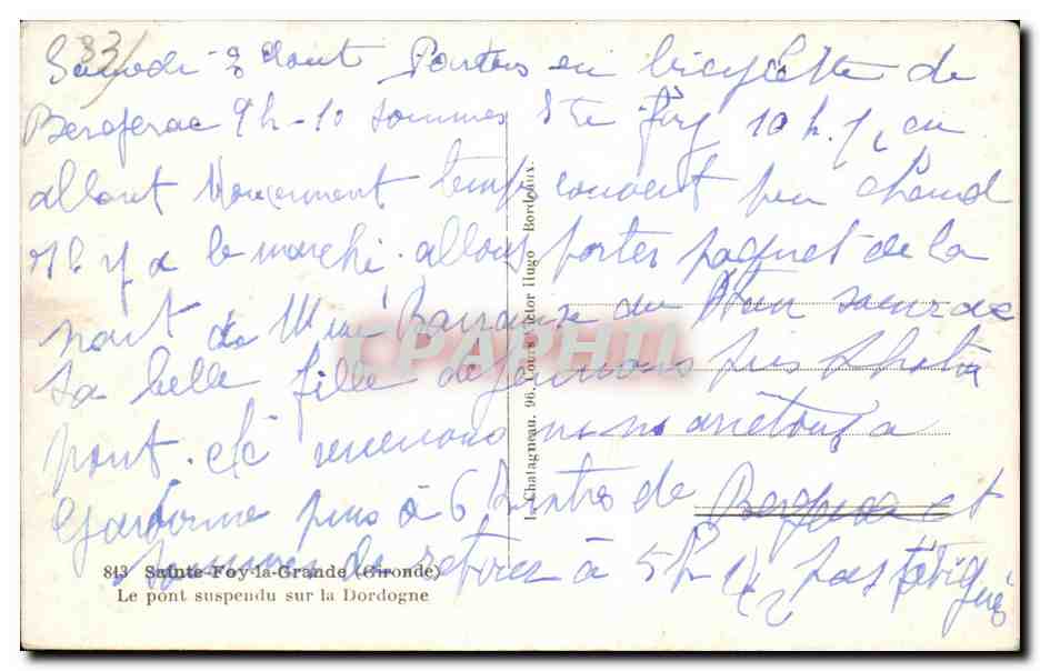 Sainte-Foy-la-Grande — Le pont suspendu sur la Dordogne — Éditeur Elcée — Verso