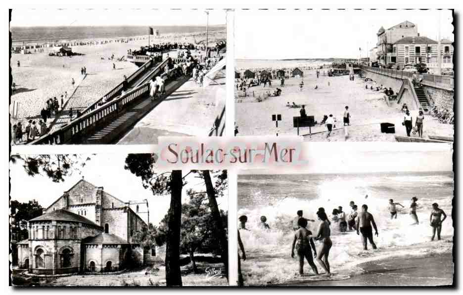 Soulac-sur-Mer — vue de la plage, du port, de l'église et des baigneurs — Éditions Gilbert