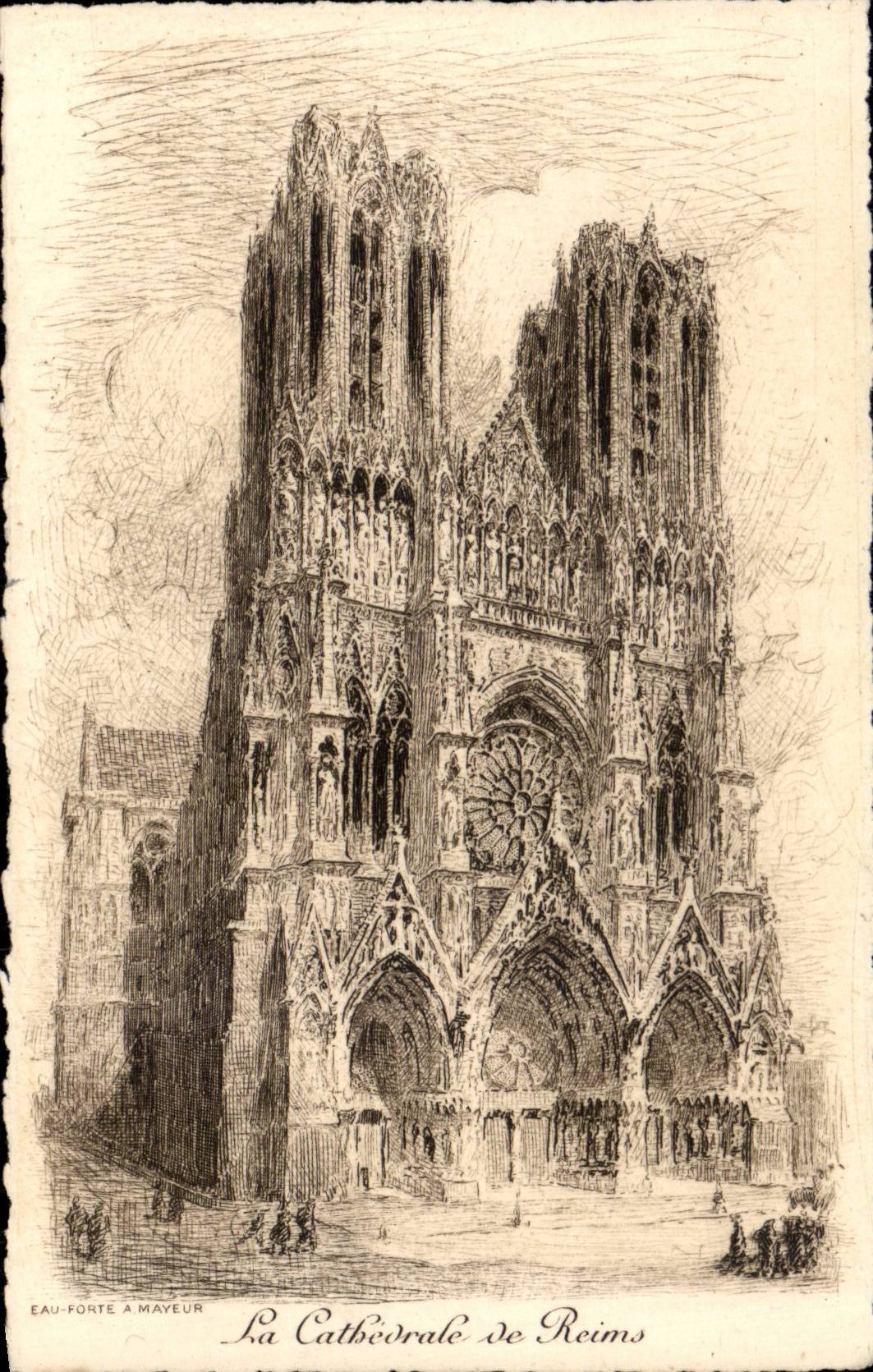 La Cathédrale de Reims — gravure d'eau-forte — EAU-FORTE A MAYEUR