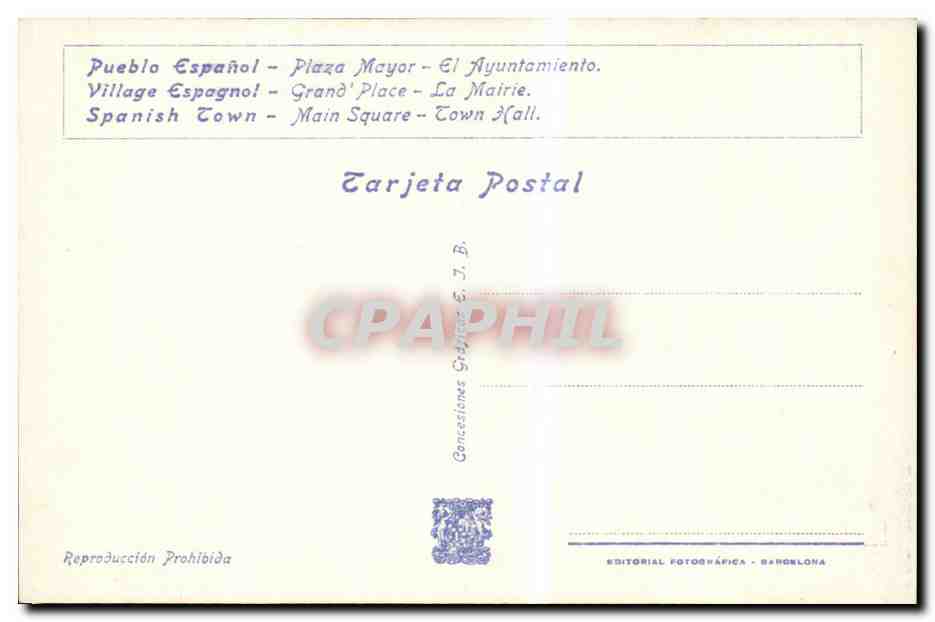CPA Espagne Spain Espana Exposicion Internacional de Barcelona 1929  — Rückseite
