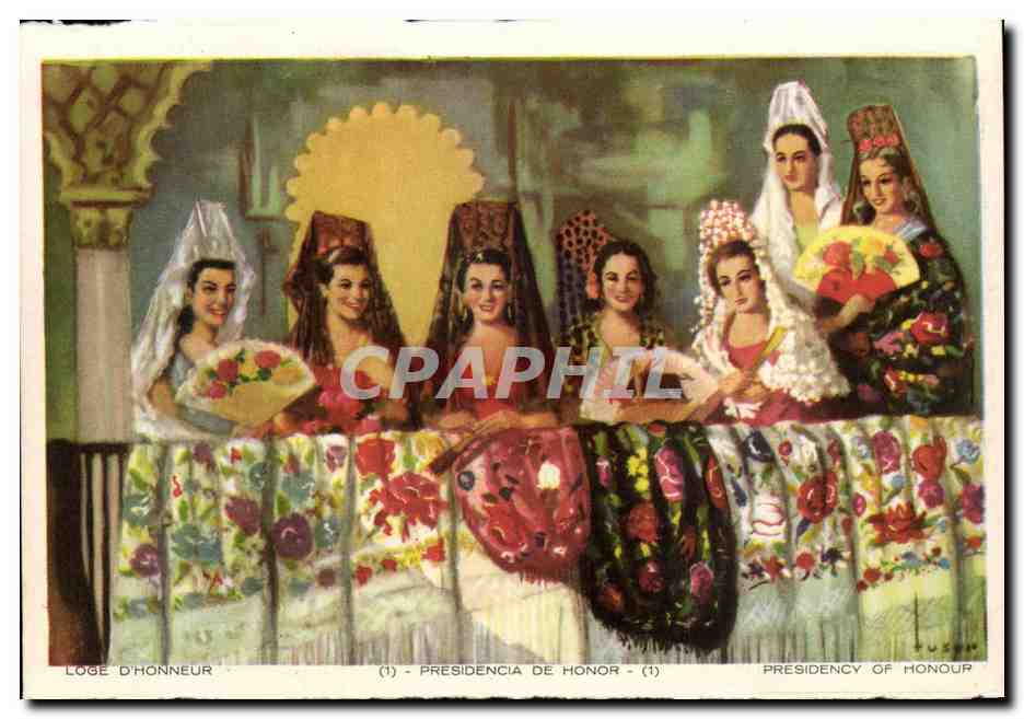CPA Espagne Spain Espana Une course de taureaux Loge d honneur Folklore Costume