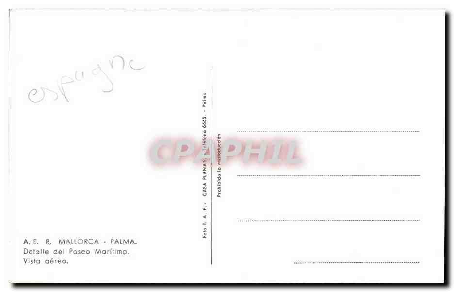 CPSM Espagne Spain Espana Mallorca Palma Detalle del Paseo Maritimo Vista aerea — Rückseite