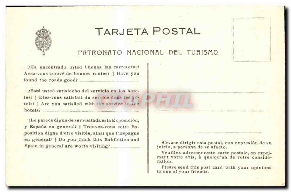 CPA Espagne Spain Espana Exposicion Internacional de Barcelona Pueblo Espanol Calle de Arcos — Rückseite
