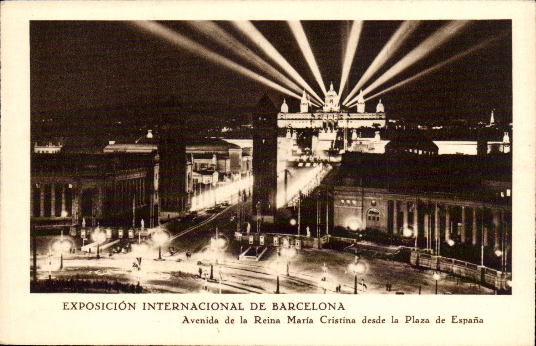 CPA Espagne Spain Espana Exposicion Internacional de Barcelona Avenida de la Reina Maria Cristina Desde la Plaza de Espa