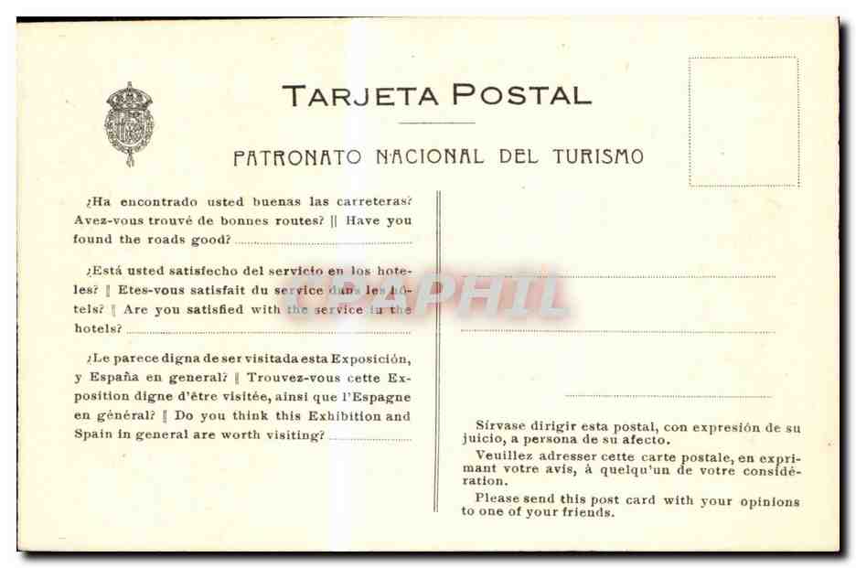 CPA Espagne Spain Espana Exposicion Internacional de Barcelona Pueblo Espanol Gradas de Santiago — Rückseite