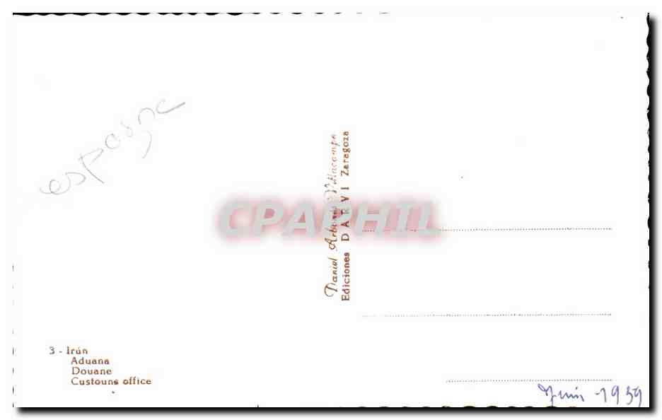 CPSM Espagne Spain Espana Irun Aduana Douane — Rückseite