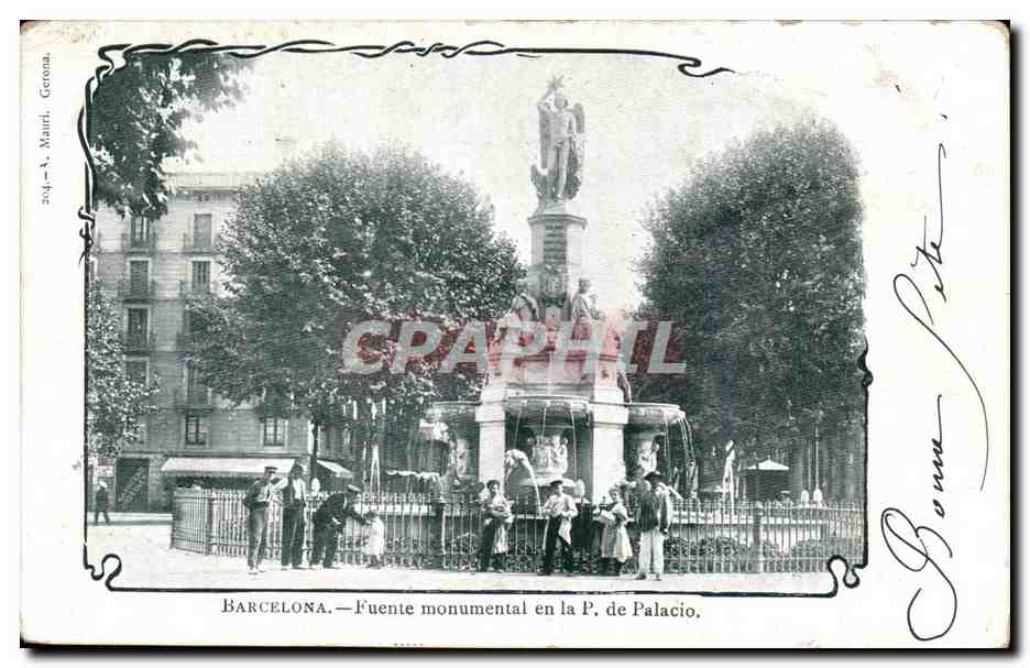 CPA Espagne Spain Espana Barcelona Fuente monumental en la P de Palacio