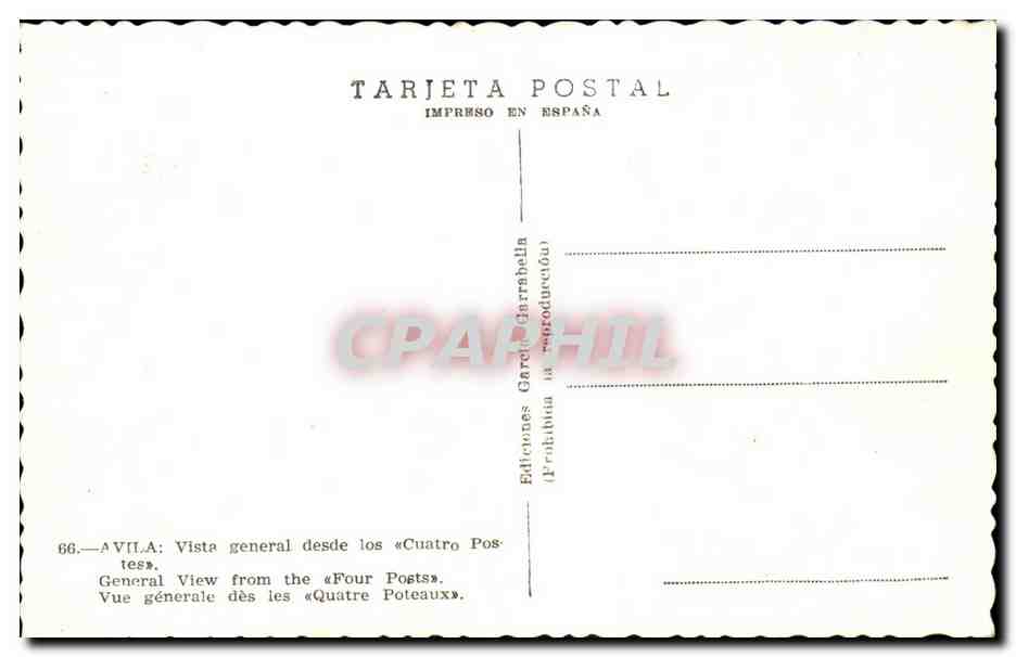 CPA Espagne Spain Espana Avila Vista general desde los Cuatro Postes — Rückseite