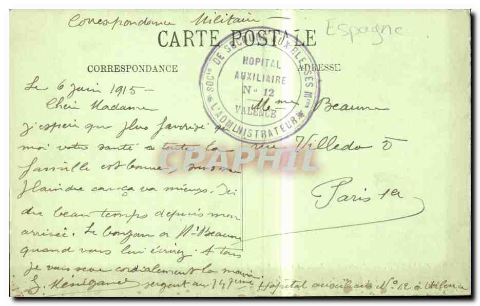 CPA Valence Avenue Gambetta et Crussol — Rückseite
