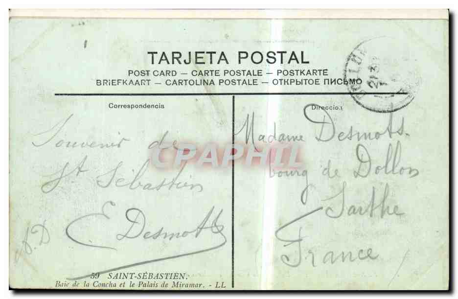 CPA Espagne Espana Spain San Sebastian Bahia de la Concha y palacio de Miramar — Verso