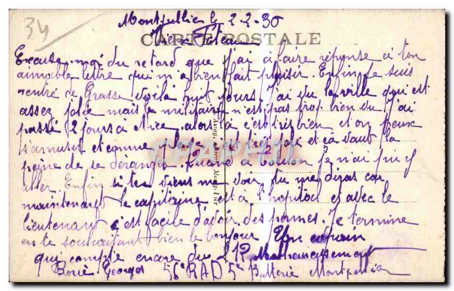 CPA Palavas les flots Le canal et la mer — Rückseite