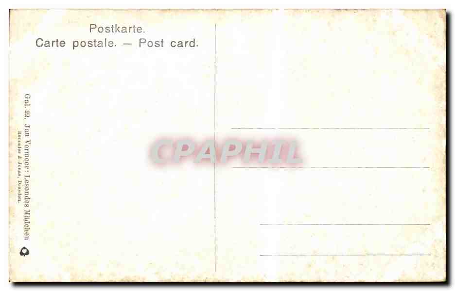 CPA Jan Vermeers Lesendes Madchen — Verso
