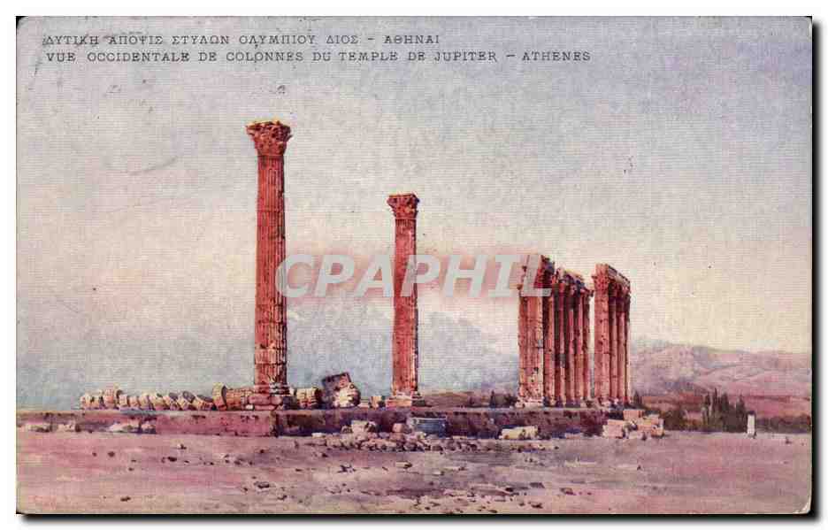 CPA Grece Greece Athenes Vue occidentale de colonnes du temple de Jupiter 