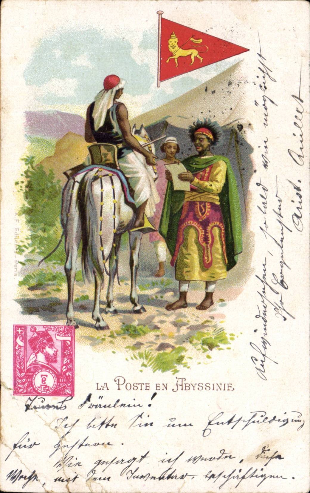 CPA Illustrateur la poste en Abyssinie Lion