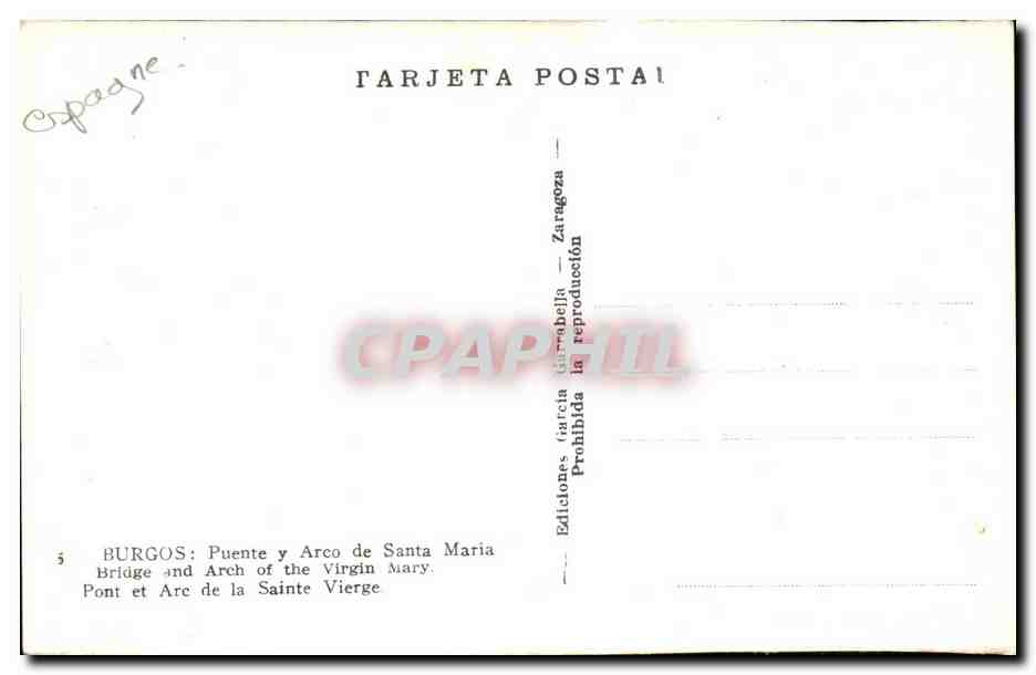 CPA Espagne Espana Spain Burgos Puente y Arco de Santa maria  — Rückseite