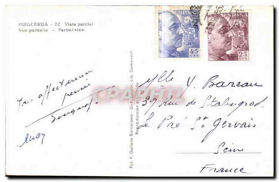 CPA Espagne Espana Spain Puigcerda Vista Parcial  — Back