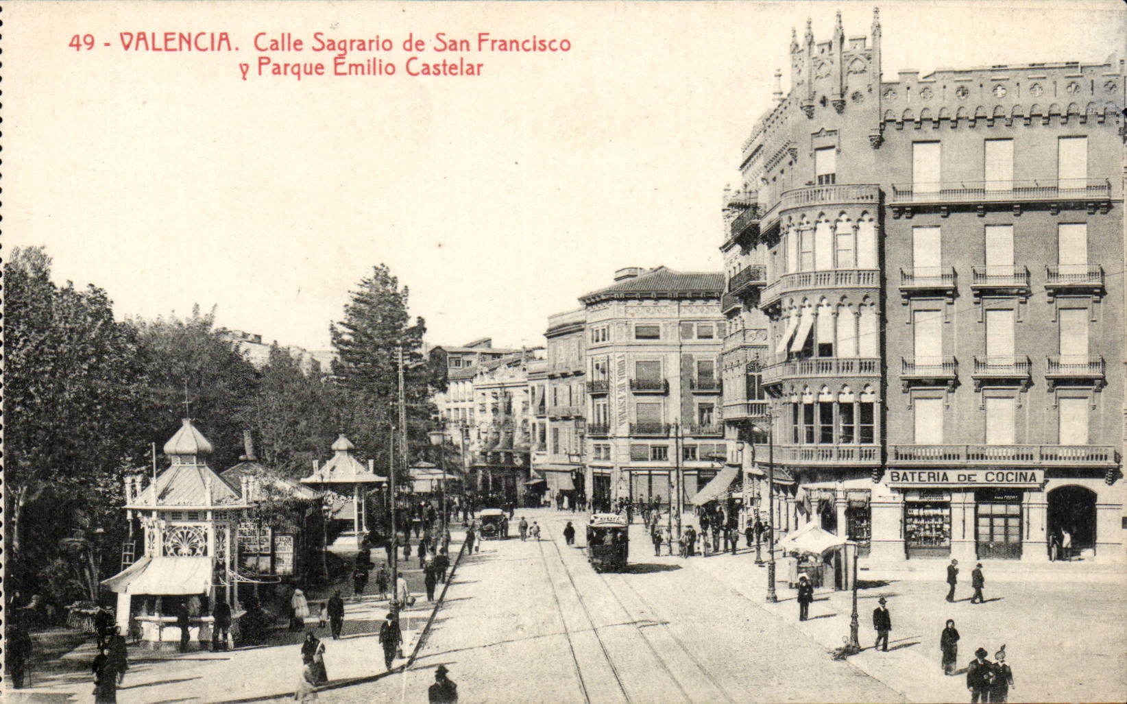 CPA Espagne Espana Spain Valencia Calle Sagrario de San Francisco y Parque Emilio Castelar