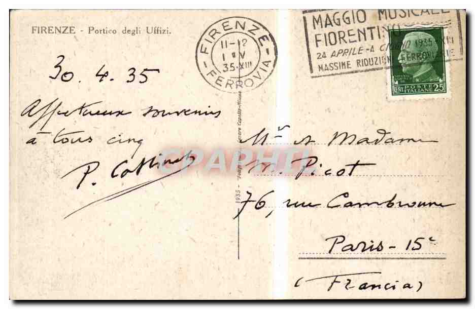 CPA Italie italia Firenze Portico degli Uffizi — Verso