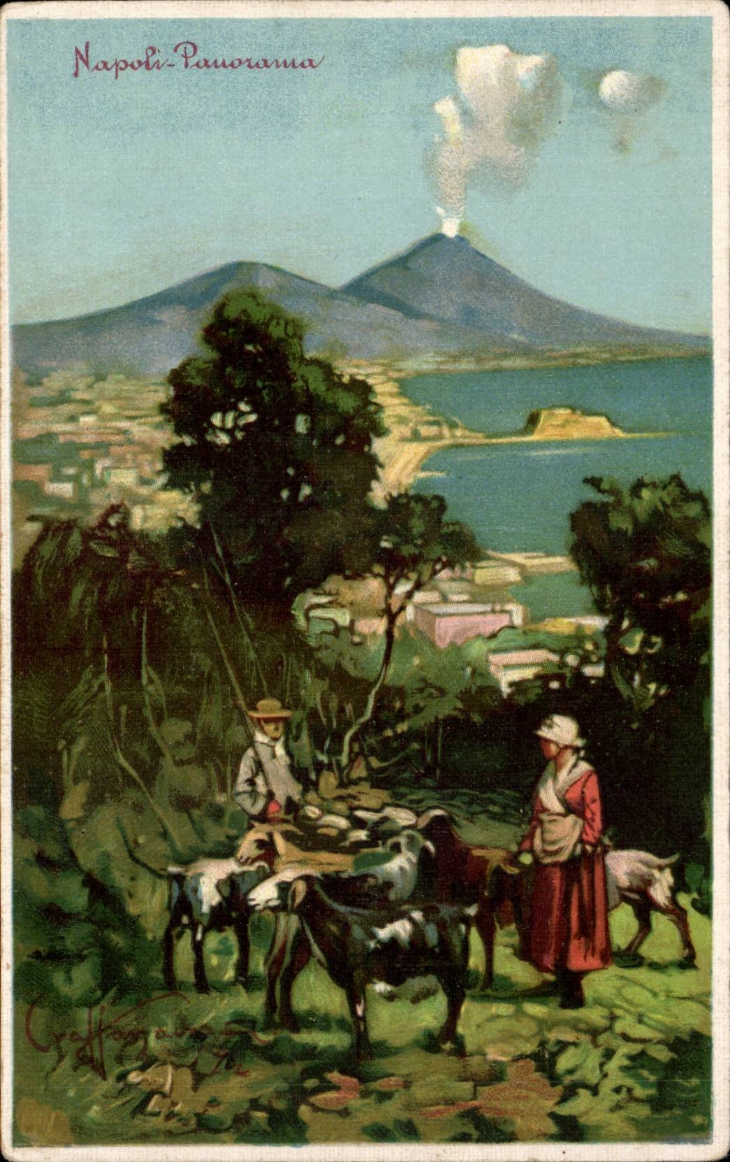 CPA Italie italia Napoli Panorama Chevre goat