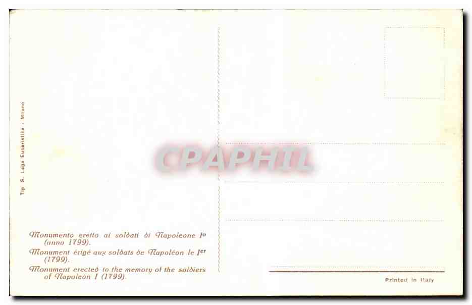 CPA Italie Italia Monumento eretto ai soldati dii Napoleone 1 (anno 1799) Napoleon Milan — Rückseite