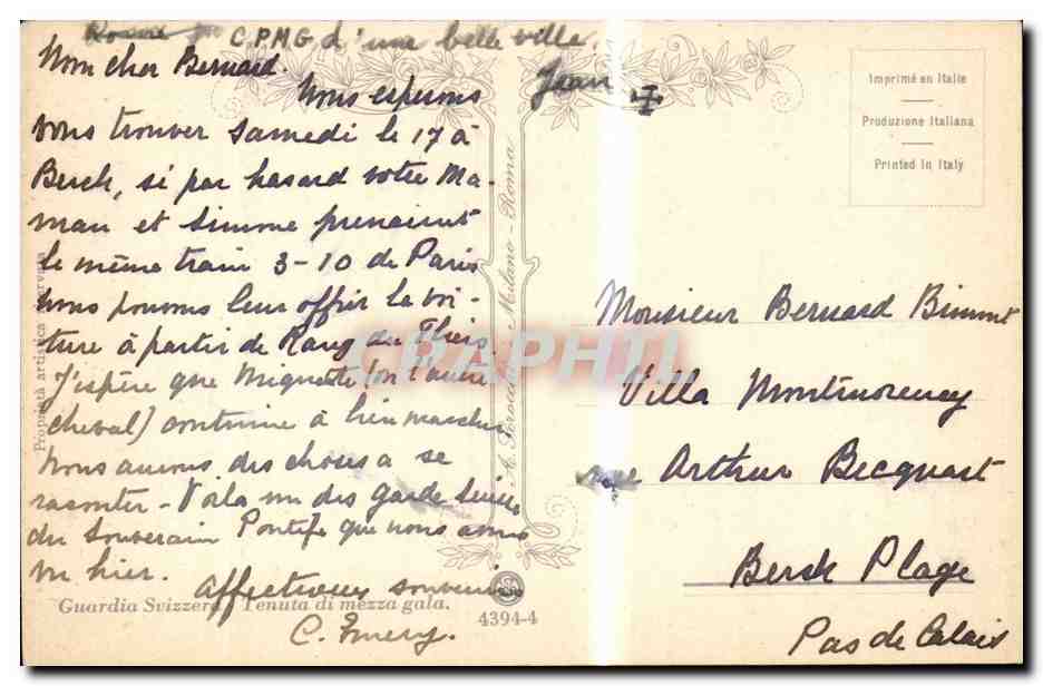 Italia - Italie - Italy - Guardia Svizzer ero - CPA  — Rückseite
