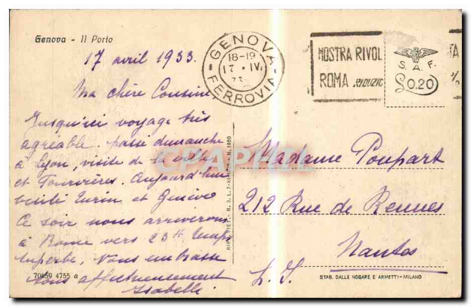 Italie - Italia - Italy - Genova - Genoa - Il Porto - CPA  — Rückseite
