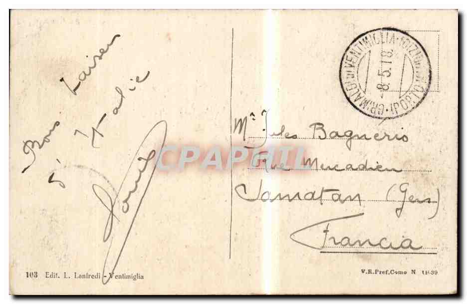 Italia - Italy - Italie - Ventimiglia - Saluti CPA  — Back