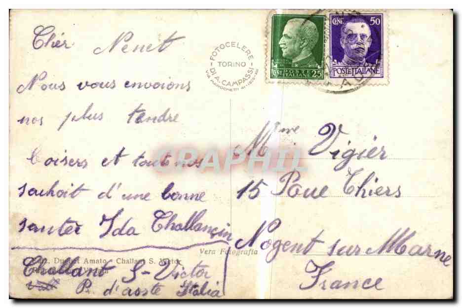 Italia - Italy - Italie - Chalant St Victor - Valle Ayas - CPA  — Rückseite