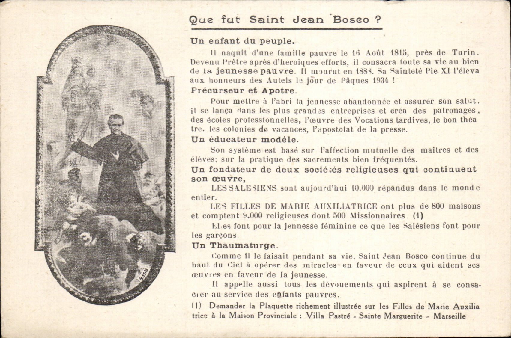 Religion - Christianity - Que fut Saint Jean Bosco - CPA
