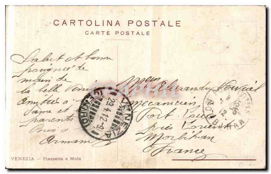 Italia - Italie - Italy - Venezia - Venice - Piazzetta e Molo - CPA  — Rückseite