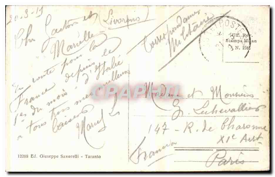 Italia - Italie - Italy - Taranto - Piazza XX - CPA  — Back
