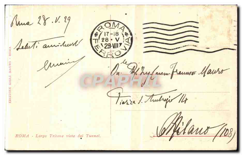 Italia - Italie - Italy - Rome - Roma - Largo Tritone CPA  — Rückseite