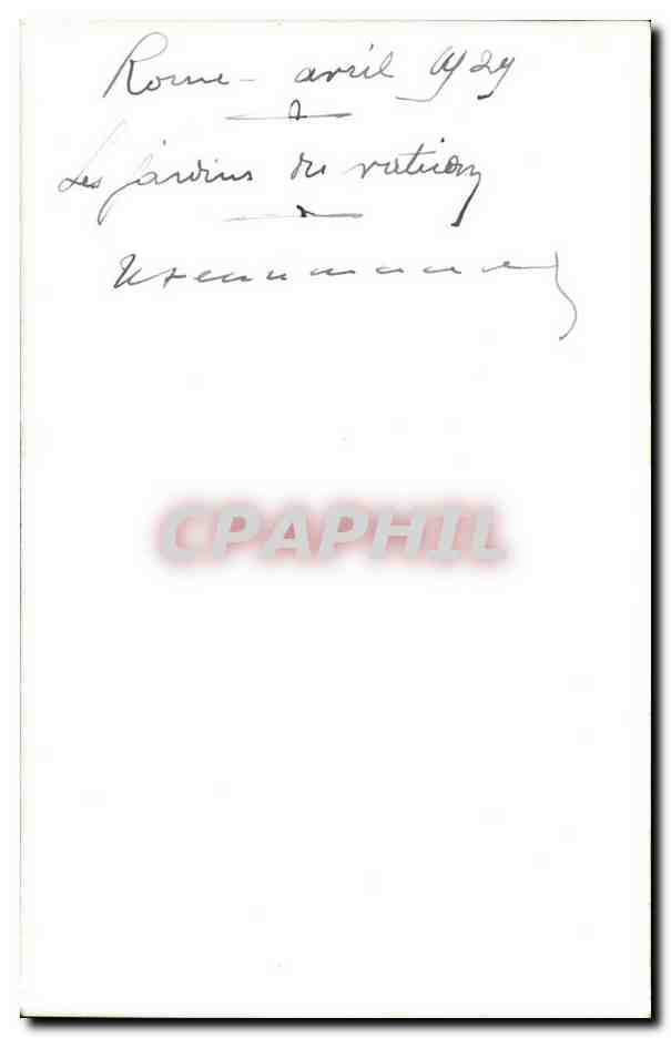 CARTE PHOTO Italia - Italie - Italy - Roma - Rome - Avril 1929 - La jerdin du Vatican - CPA  — Rückseite