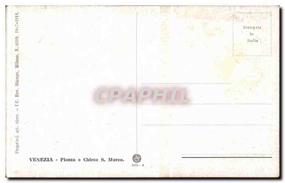 Italia - Italie - Italy - Venice - Venezia - Piazza e Chiesa S Marco - CPA  — Rückseite