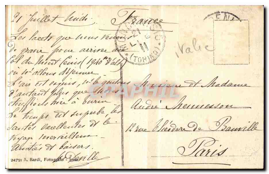 Italia - Italie - Italy - Moncenisio - La Gran Scala - CPA  — Rückseite