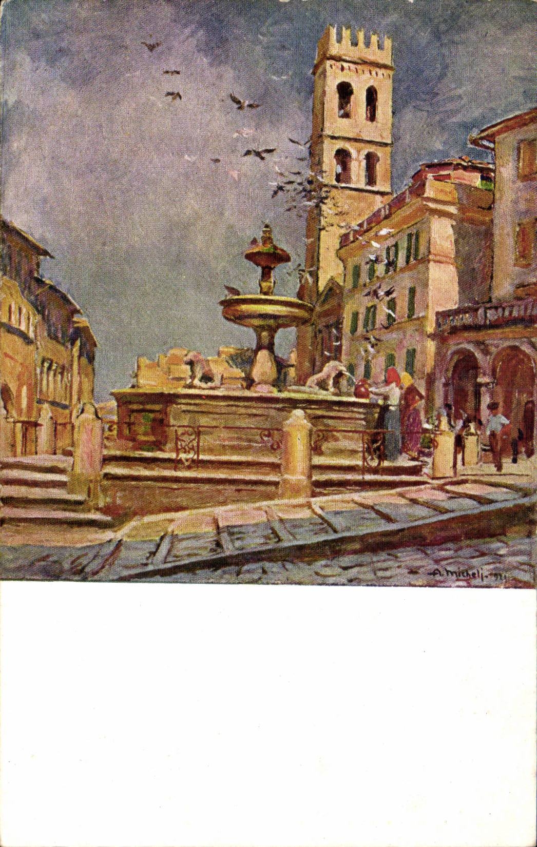 Fontaine de la Piazza V.E. — peinture d'Alberto Micheli — éditeur Assinsi, série C.2