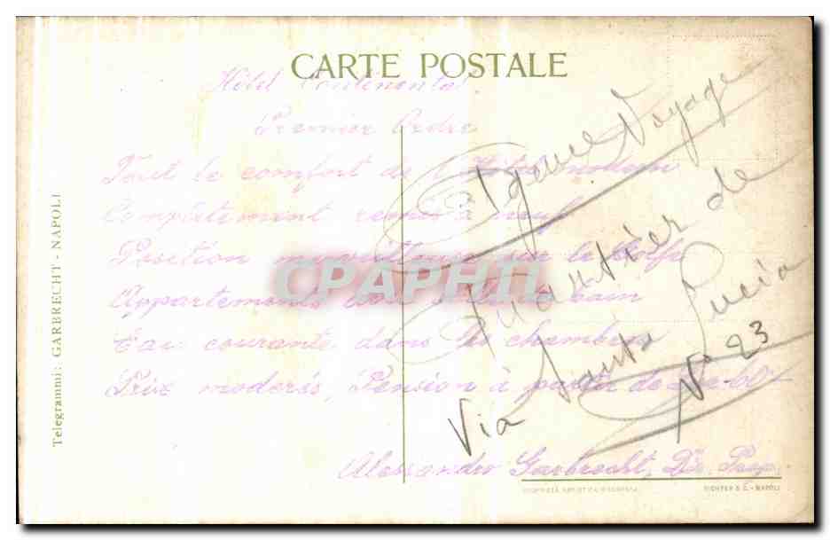 Italia - Italie - Italy - Naples - Napoli - Hotel Continental - CPA  — Verso