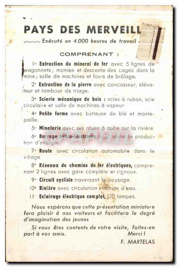 Pays des merveilles CPA Maquette de train — Verso