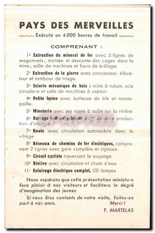 Pays des merveilles CPA Maquette de train — Verso