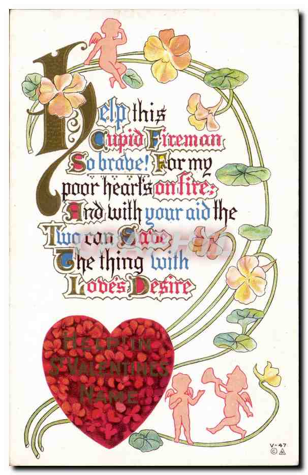 Fleurs - Valentine's Day - Cupid - Coeur - Heart - Romance - CPA 