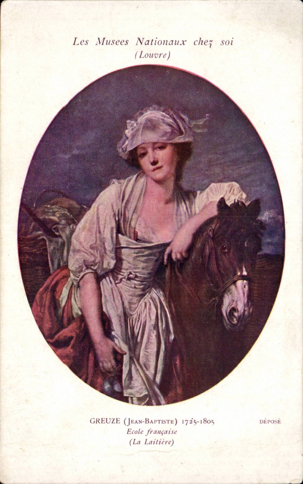 CPA Les musees nationaux chez soi Louvre Paris Greuze La laitiere Cheval Horse