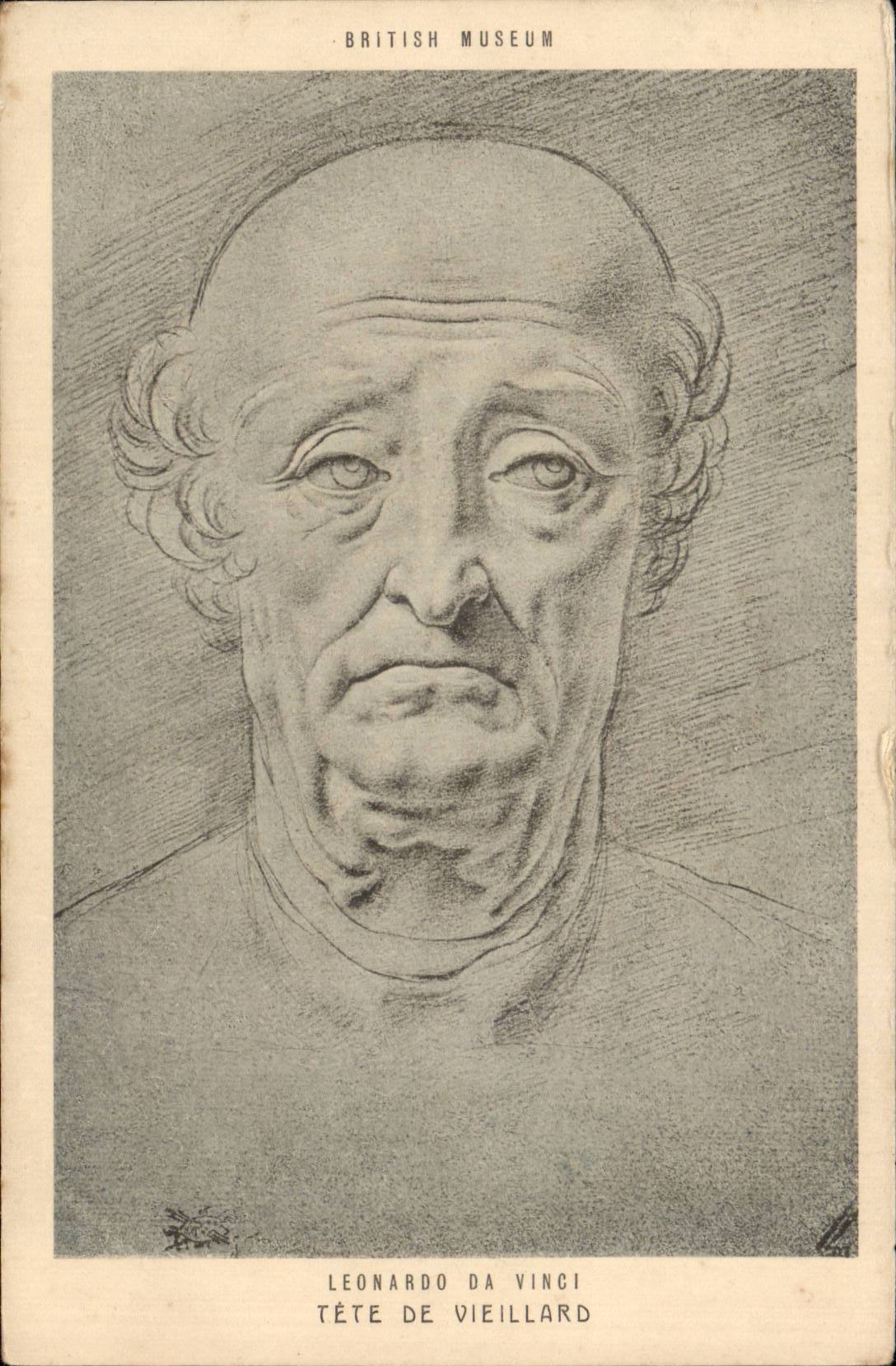CPA British museum Leonardo da Vinci Tete de vieillard