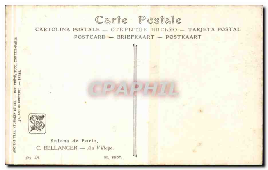 CPA Paris Salons de Paris Bellanger Au village — Verso