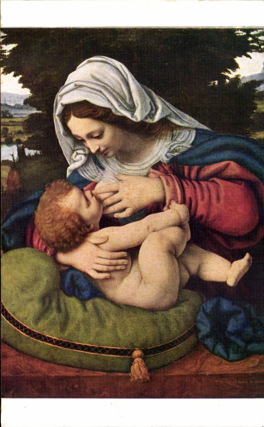 CPA Paris Louvre Andrea Solario La Vierge au coussin vert