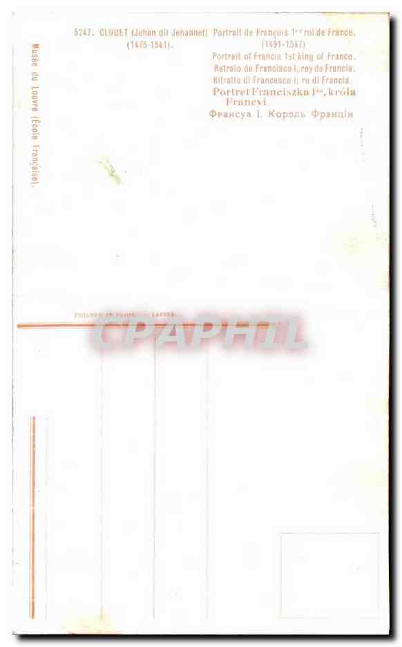 CPA Clouet Jehan dit Jehannet Portrait de Francois 1er roi de France 1491 1547 — Verso