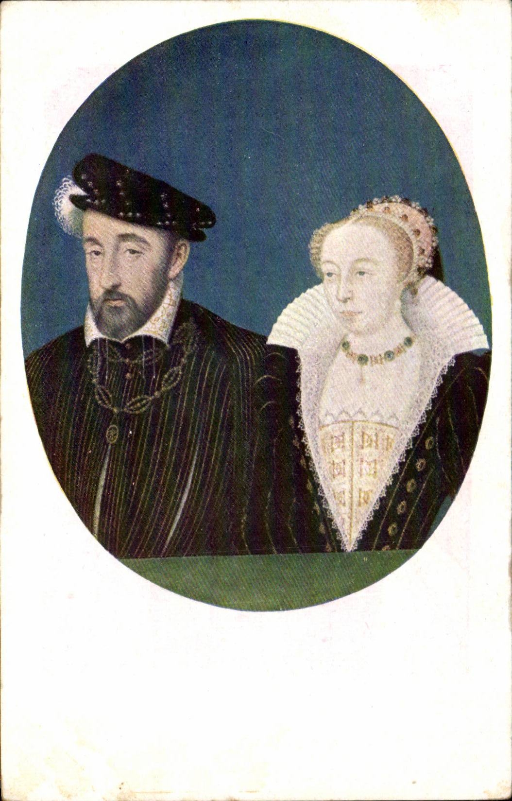 CPA Francesco Clouet Rittrato di Enrico II e Caterina De Medici Firenze Galleria degli Uffizi