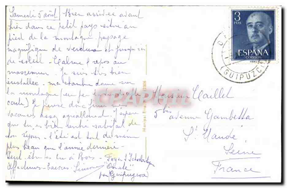 CPSM Espagne Espana Spain Onate Guipuzcoa Valle de onate — Back