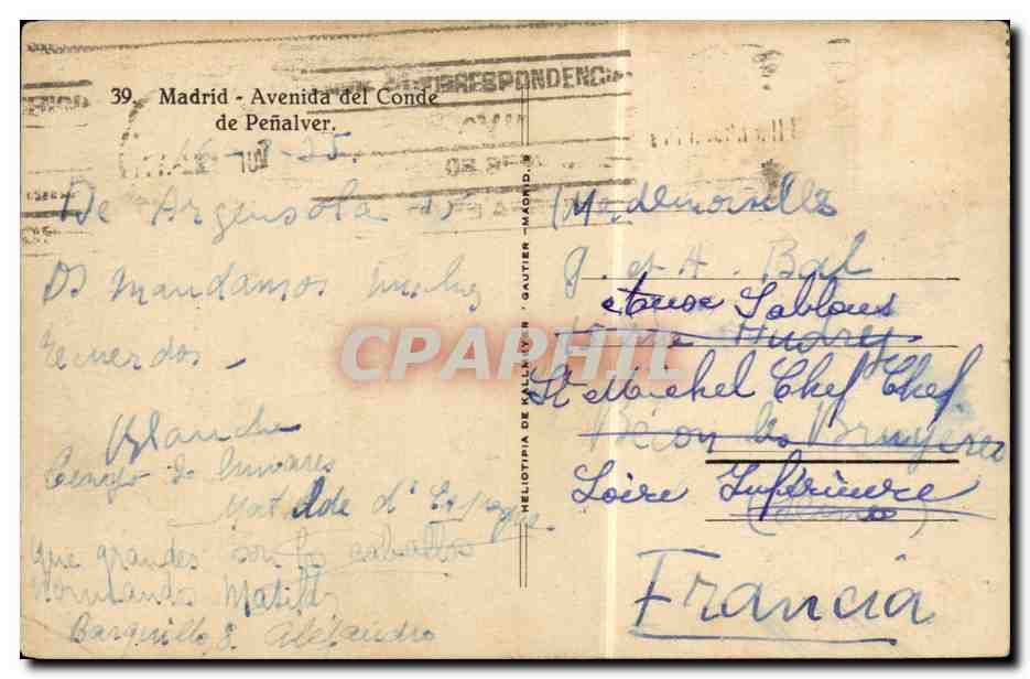 CPA Espagne Espana Spain Madrid Avenida del Conde de Penalver — Verso