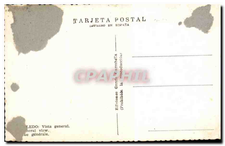 CPA Espagne Spain Espana Toledo Vista general — Back
