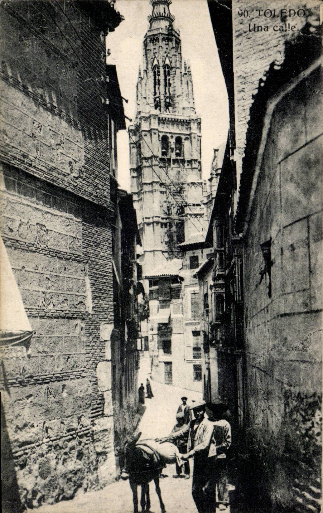 CPA Espagne Spain Espana Toledo Una calle ( ane donkey mule )